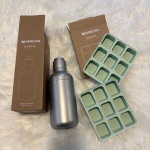 Nespresso Silver Barista Shaker with Mint Green Ice Cube Tray
